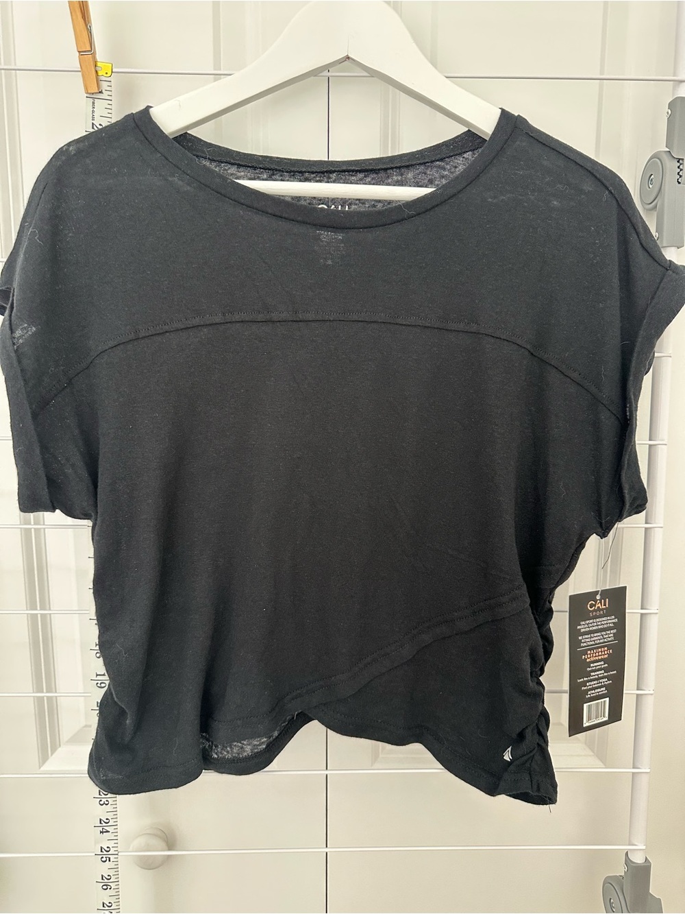 Cali Black Short Sleeve Side-Ruched Tee
